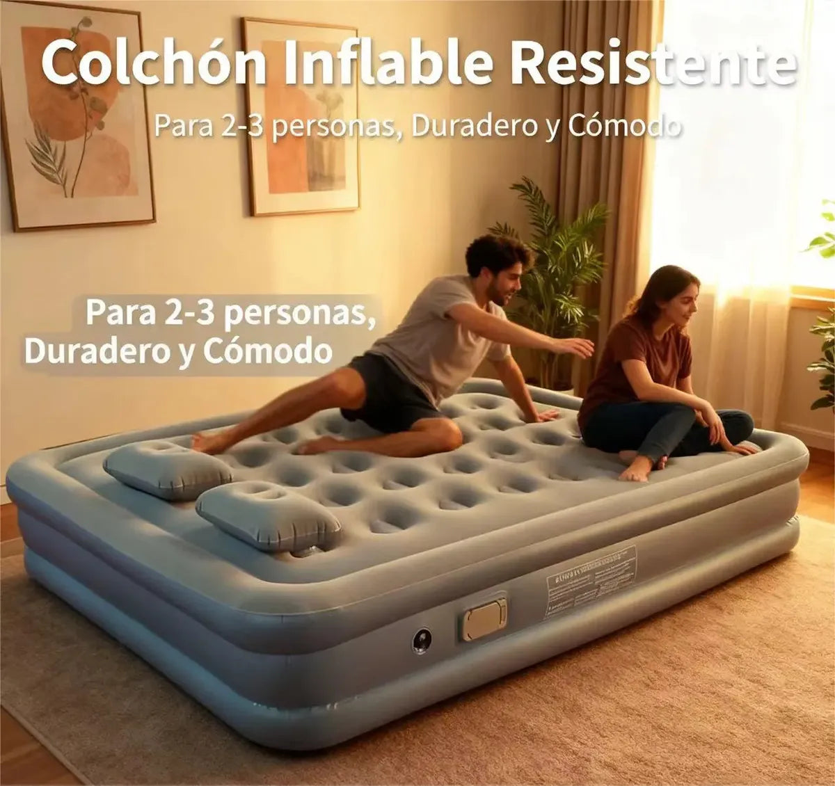 Colchón Inflable Queen Size +2almohada+bomba Aire 200x150x40
