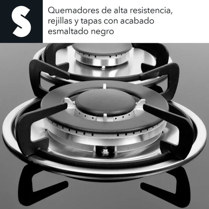 Parrilla Empotrable Cristal Templado Estufa 6 Quemadores Gas Color Negro