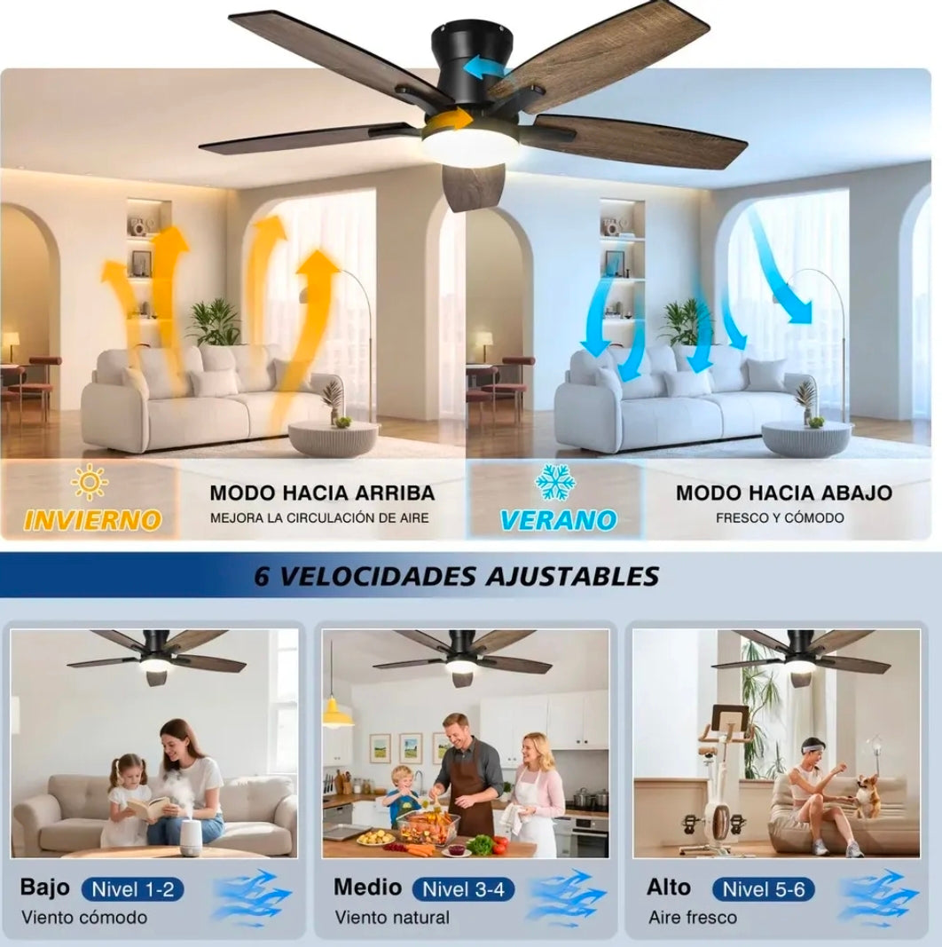 Ventilador De Techo Con Luz Y Mando A Distancia 1.07 M 60hz Negro/Madera