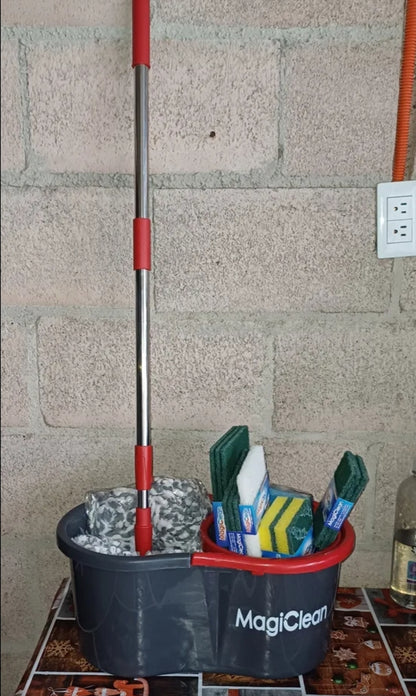 Kit Mop Trapeador Mágico + Fibras de limpieza