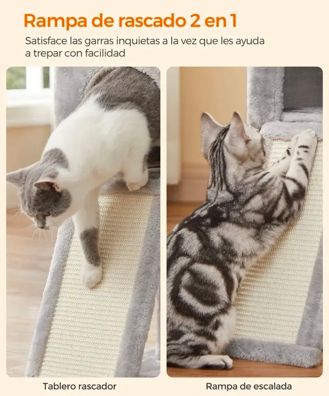 Árbol Para Gatos Con 3 Postes Y Cueva Color Gris Claro