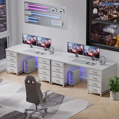 Escritorio Gamer y Oficina 152cm con 8 Cajones, Regleta USB y Tipo-C, Blanco