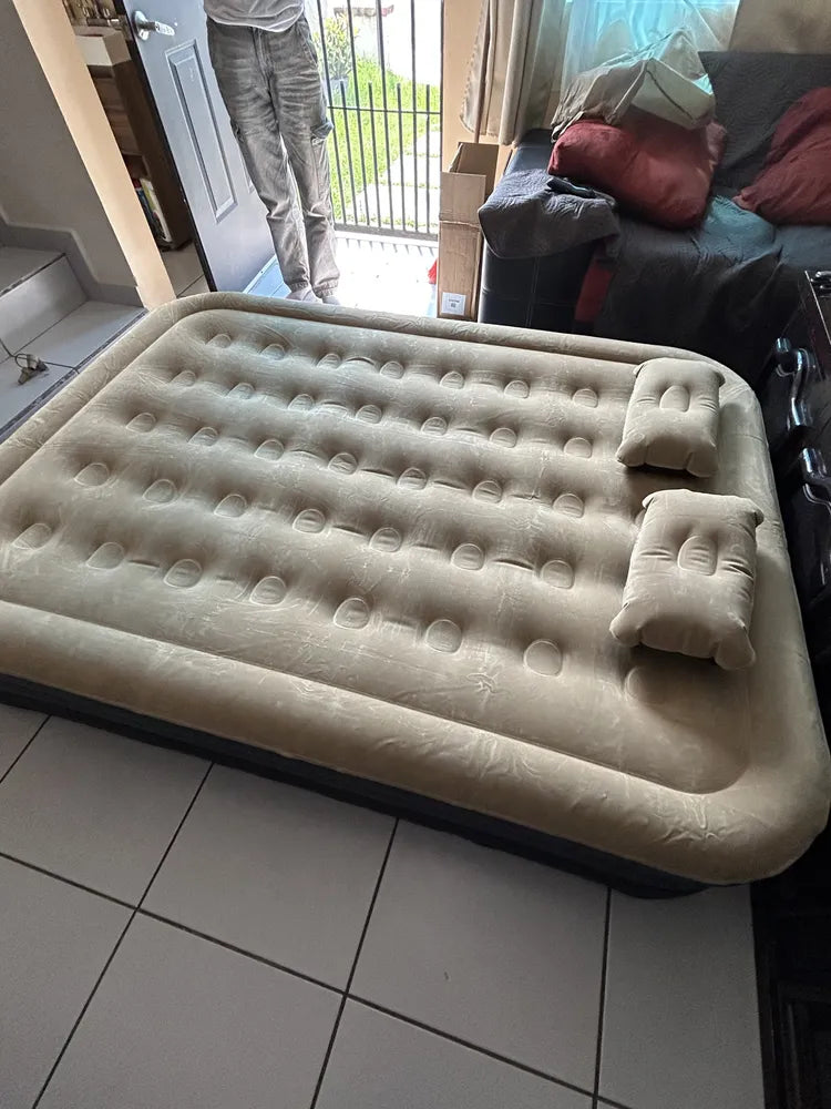 Colchón INFLABLE Queen Size Con Bomba Hinchable De 4000 Mah Marrón Claro
