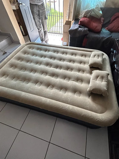 Colchón INFLABLE Queen Size Con Bomba Hinchable De 4000 Mah Marrón Claro