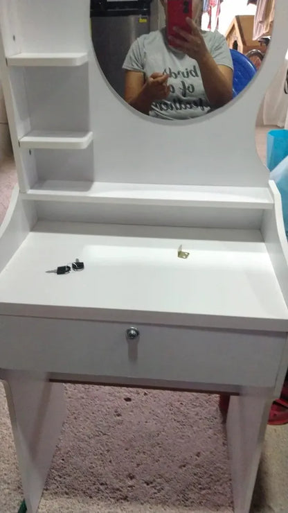 Tocador Vanity Niña Espejo Gatito Cajón Con Llave Taburete
