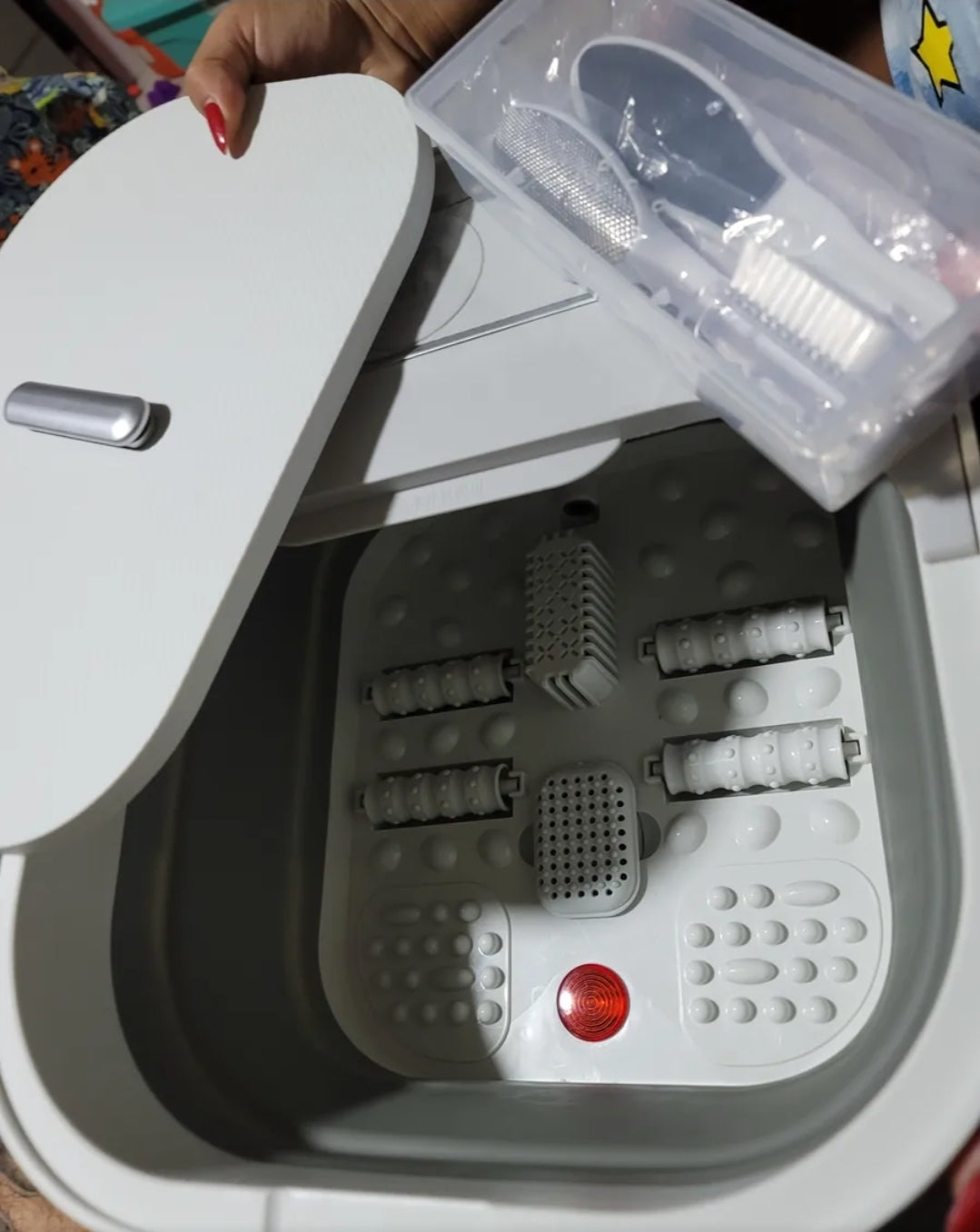 Tina spa eléctrica para pies plegable con burbujas y set pedicura