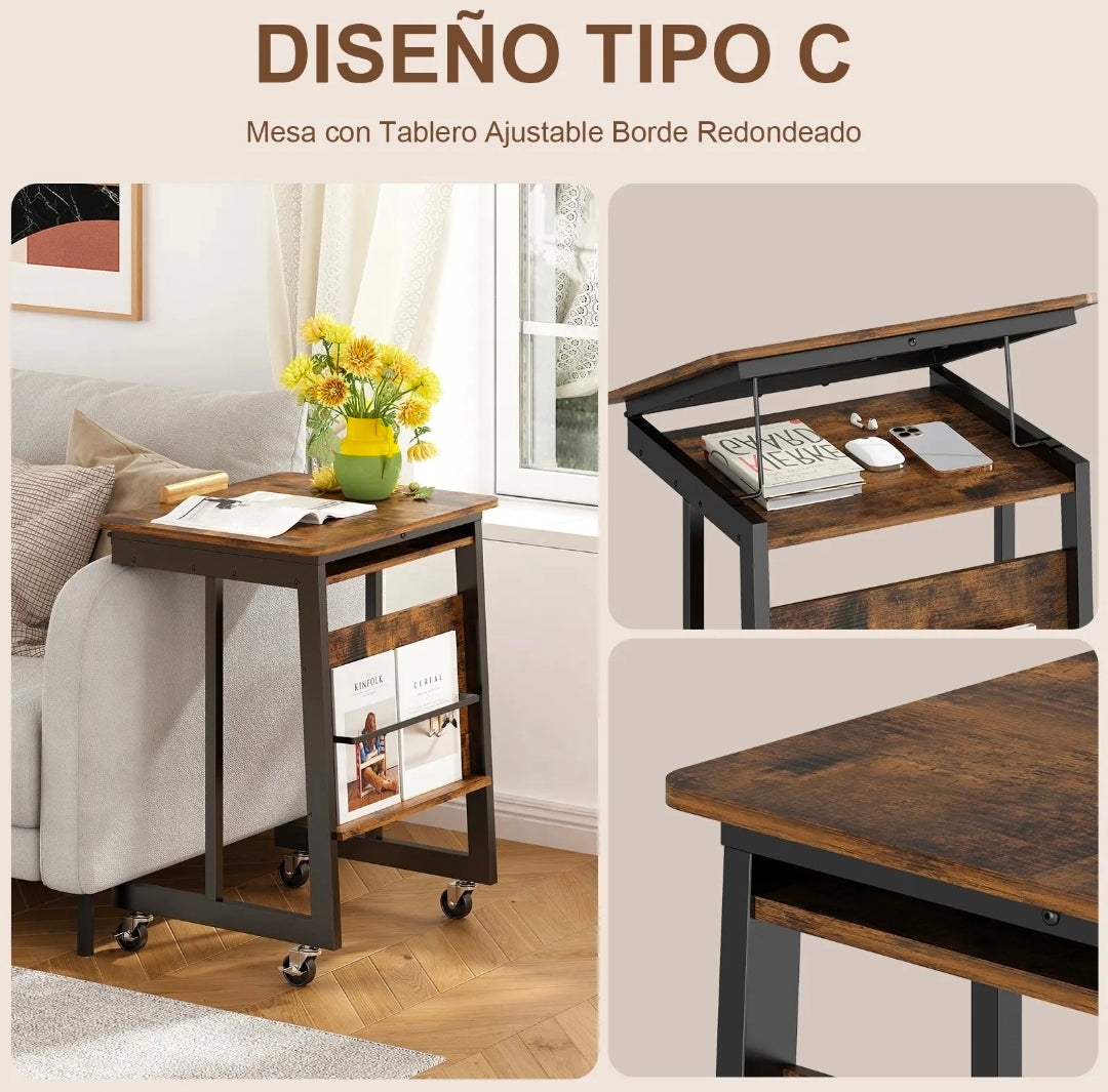 Mesa Escritorio Ajustable Con Ruedas color Marrón