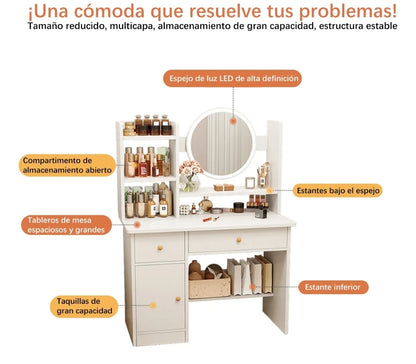 Tocador compacto moderno con espejo LED con repisas