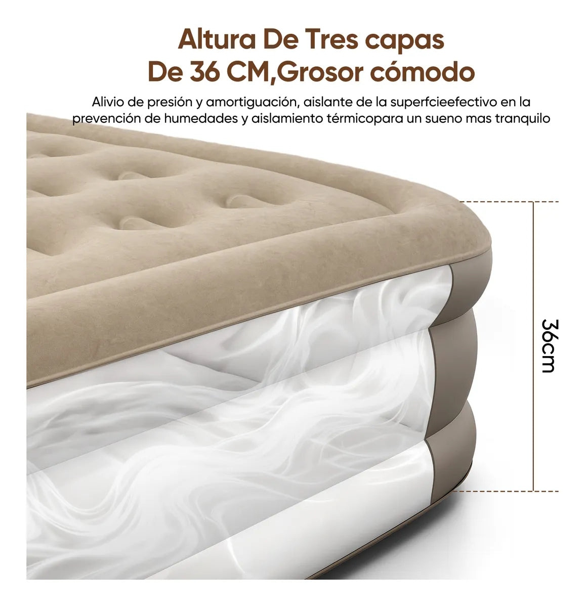Colchón INFLABLE Queen Size Con Bomba Hinchable De 4000 Mah Marrón Claro