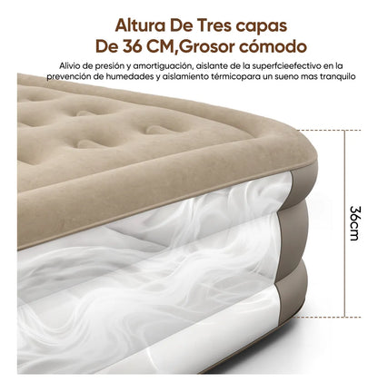 Colchón INFLABLE Queen Size Con Bomba Hinchable De 4000 Mah Marrón Claro