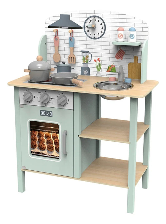 Cocinita de madera verde infantil