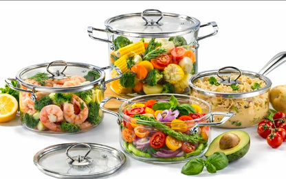 Juego De 4 Ollas De Vidrio Transparente Con Tapa Home Chef