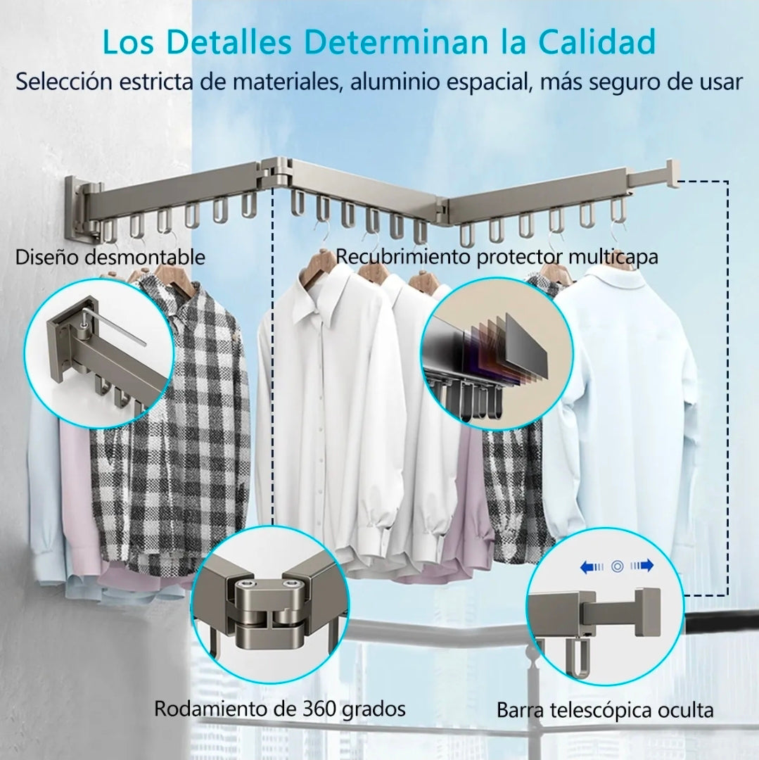 Tendedero Ropa Retráctil Triple Plegable 1.2m Con 18 Ganchos