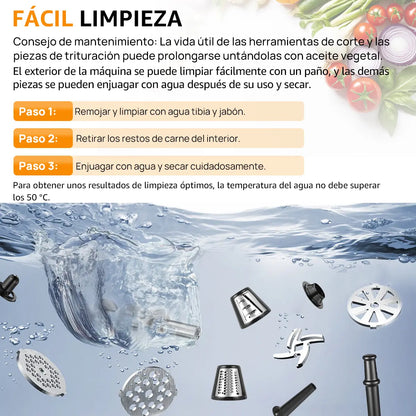 Molino de Carne Eléctrico Fatabeta de 3500W con Accesorios para Embutir y Cortar Verduras