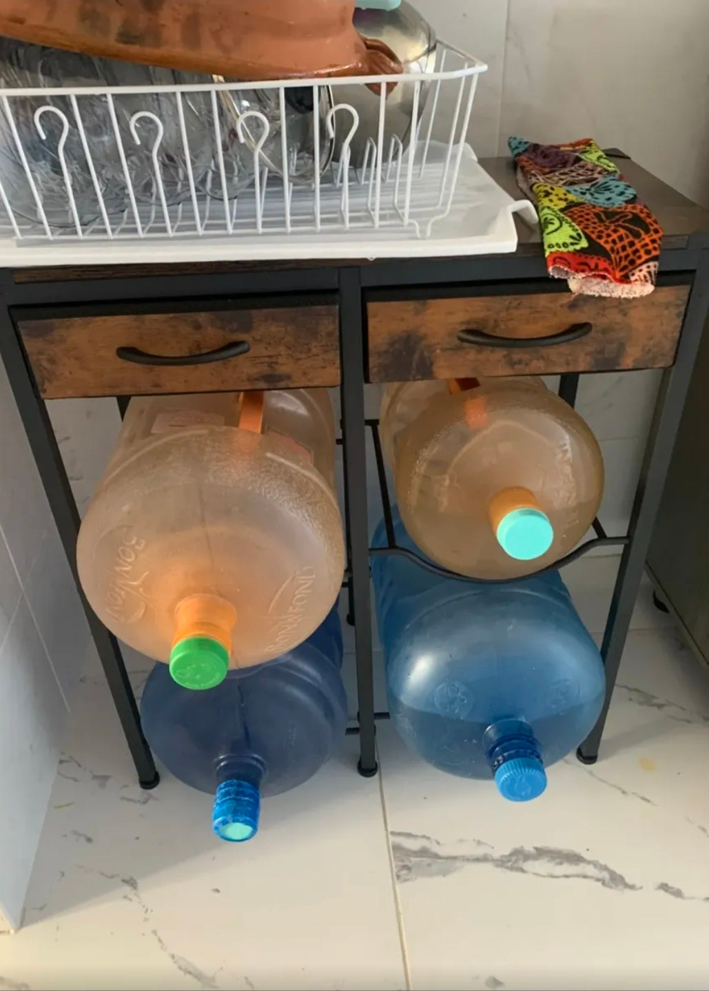 Porta Garrafón De 5 Galones Con Estante Metal Y 2 Cajones