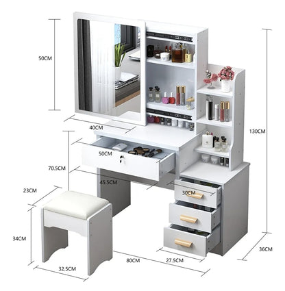 Tocador Cómoda Multifuncional Moderna Con Banco y luz Led