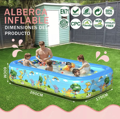260cm Alberca Inflable Rectangular Familia Piscinas-azul