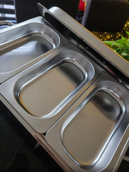 12L Ollas Vaporeras De Acero Inoxidable De Buffet Con 2+3 Insertos / Bufetera Acero Inoxidable