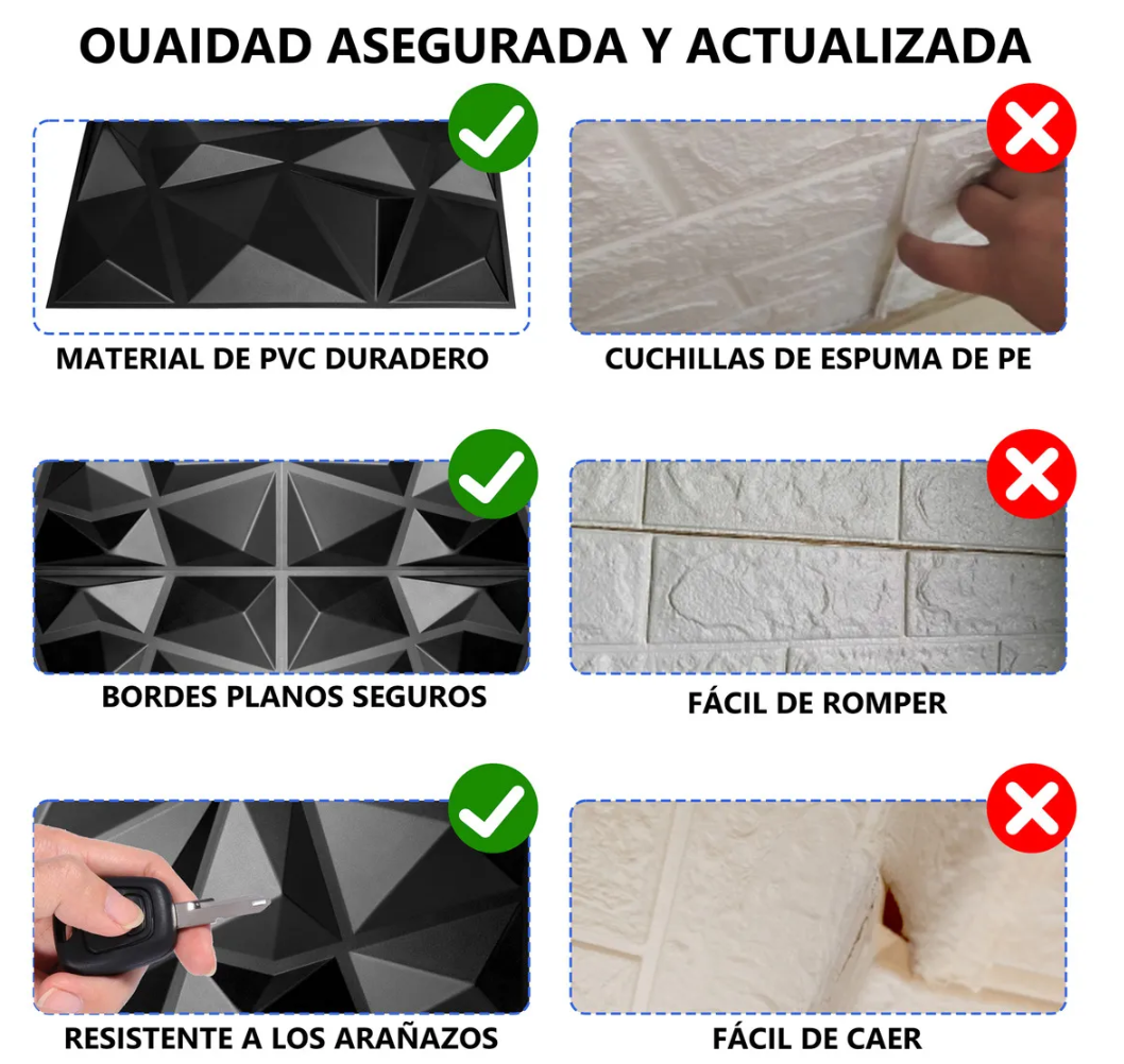 Paneles pvc decorativo 50x50 cm blanco / negro
