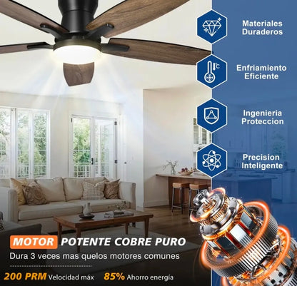 Ventilador De Techo Con Luz Y Mando A Distancia 1.07 M 60hz Negro/Madera