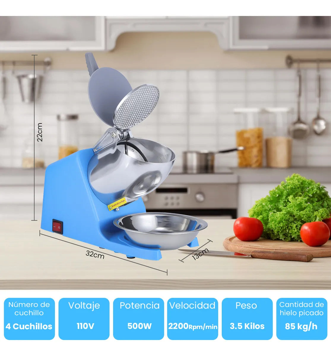 Trituradora de Hielo Triturador Cuchillo Cuatro 85kg/h