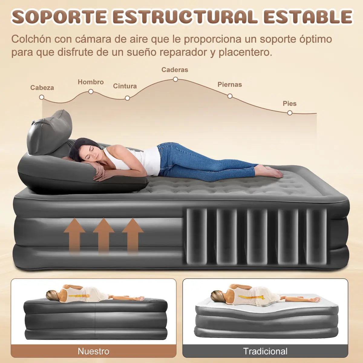 Colchón Inflable Queen Con Cabecero y Bomba Eléctrica