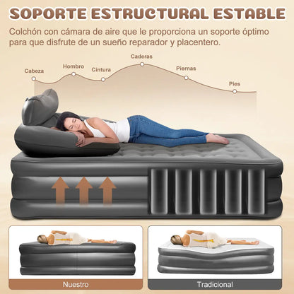 Colchón Inflable Queen Con Cabecero y Bomba Eléctrica
