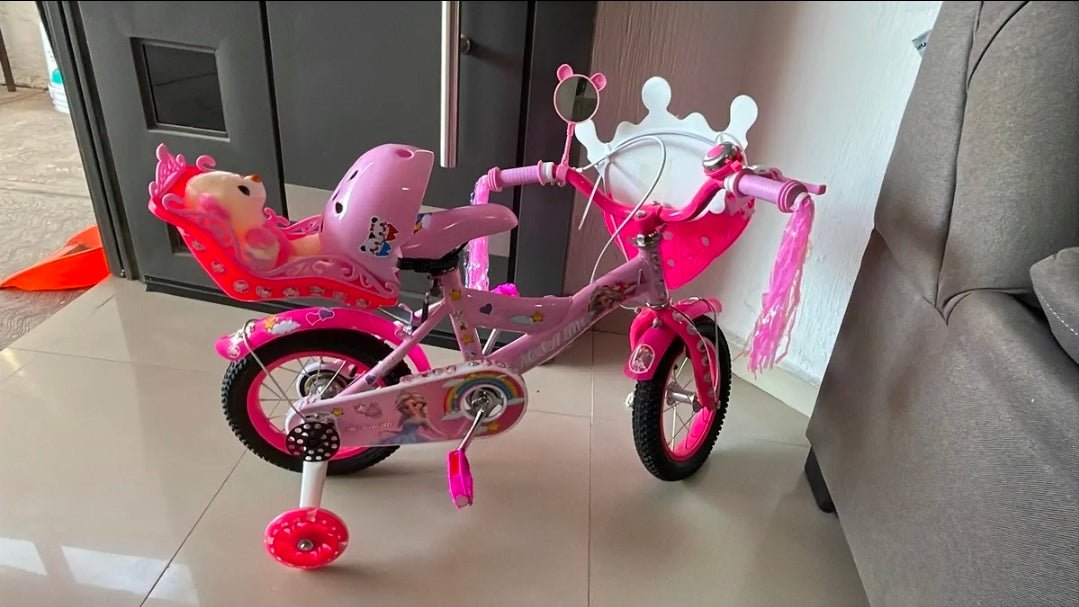Bicicleta Infantil rosa con canasta y peluche