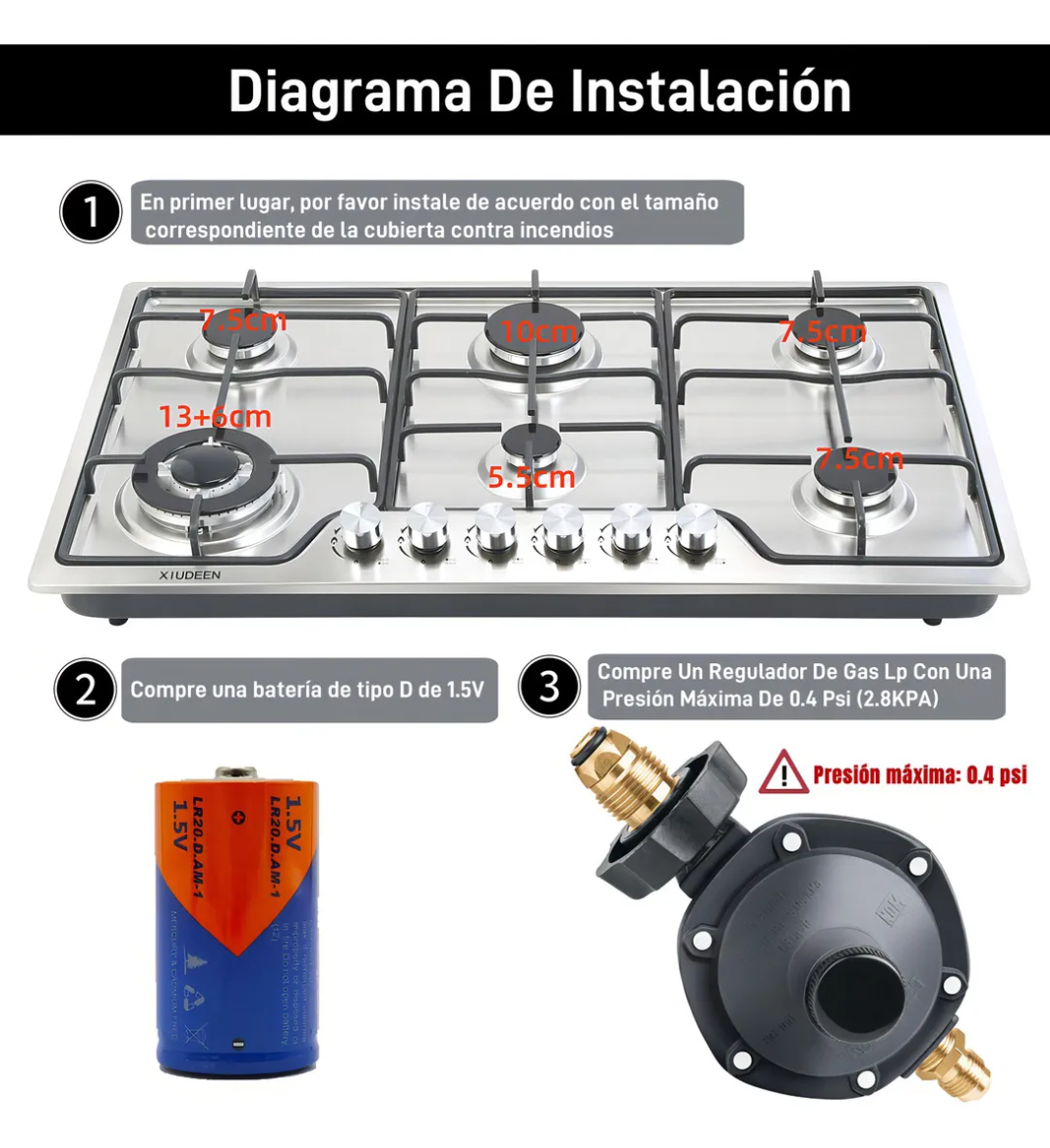 Parrilla XIUDEEN 6 quemadores acero inoxidable