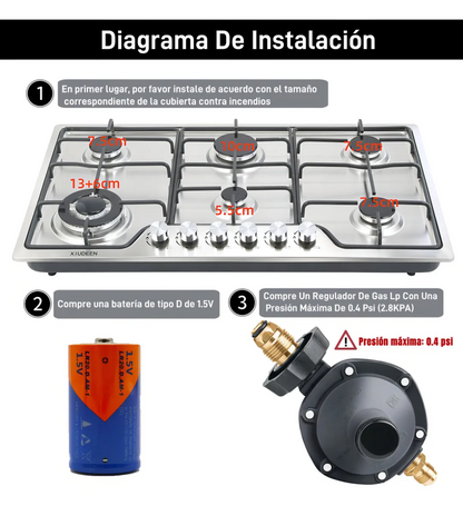 Parrilla XIUDEEN 6 quemadores acero inoxidable