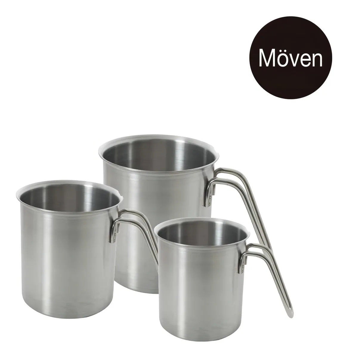 Juego Pocillos Acero Inoxidable Moven 430-2B de 1L + 1.5L + 2L Plateado Apto inducción y estufas de gas