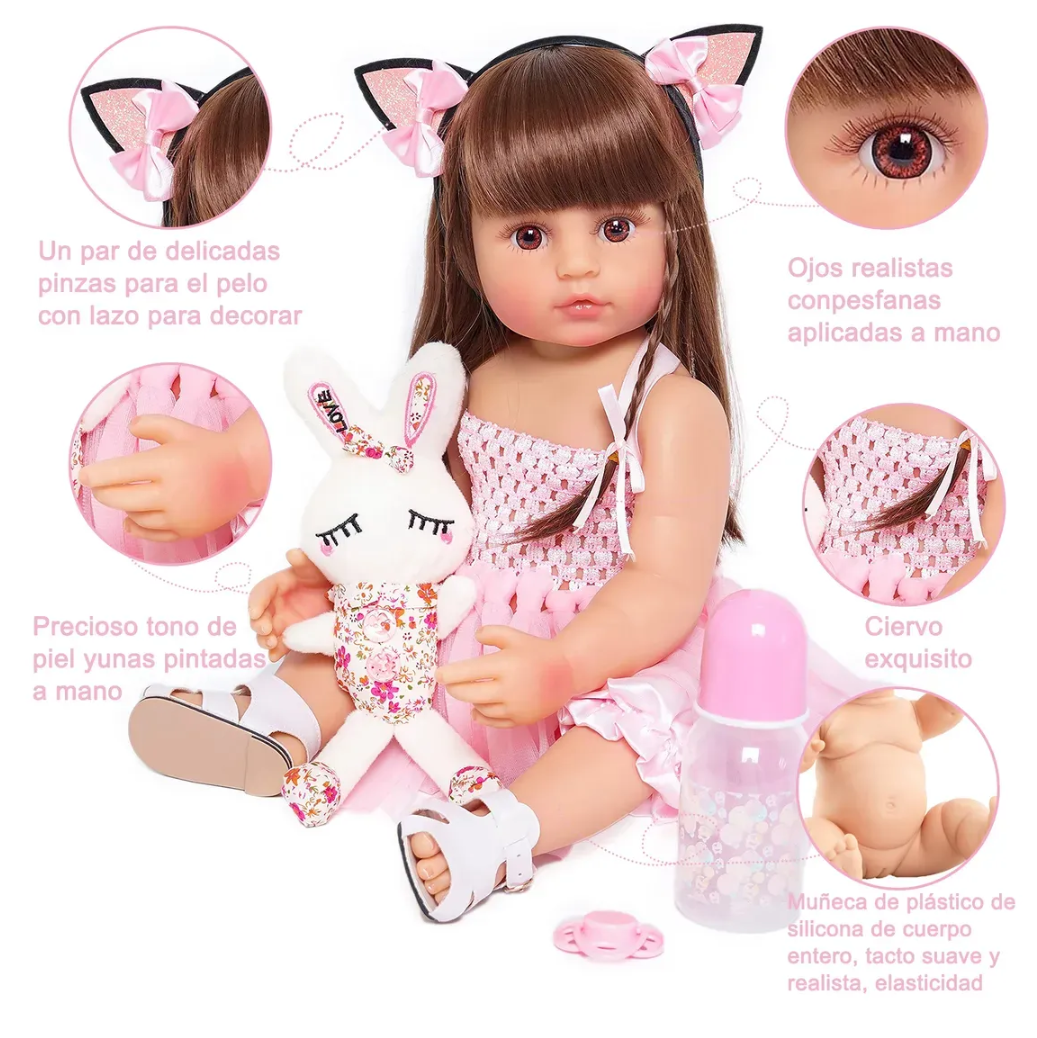 Muñeca 2 cambios de ropa y accesorios 55 cm