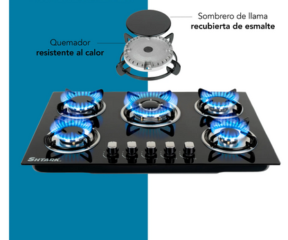 Parrilla 5 quemadores vidrio templado shtark