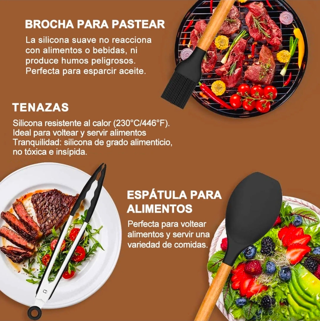 Utensilios Cocina De Silicona 44 Piezas Reposteria Espátulas Resistente Al Calor Con Mango Antideslizante Y Antiquemaduras