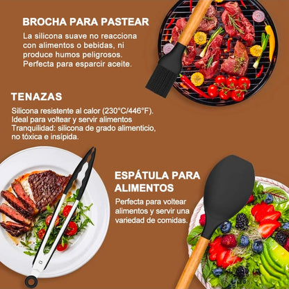 Utensilios Cocina De Silicona 44 Piezas Reposteria Espátulas Resistente Al Calor Con Mango Antideslizante Y Antiquemaduras