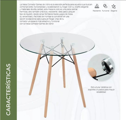 Mesa Eames Redonda con cristal