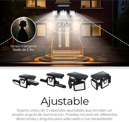 2 Lamparas solares con 3 cabezales / sensor de movimiento 108 Leds