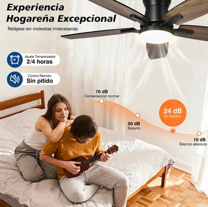 Ventilador De Techo Con Luz Y Mando A Distancia 1.07 M 60hz Negro/Madera