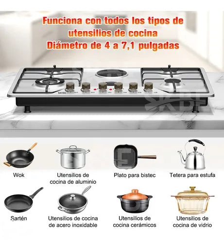 Parrillas SKBE De Gas Empotrables De Mesa 6 Quemadores Acero Inoxidable Plateado Lp