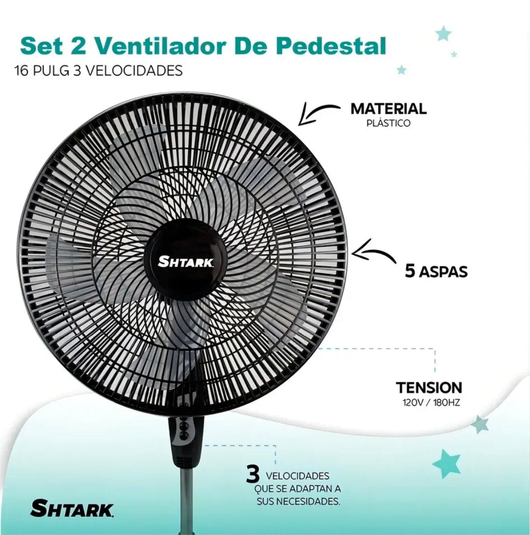 Set 2 Ventiladores De Pedestal 5 Aspas 16" 3 Velocidades Frecuencia 60hz