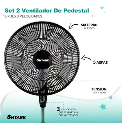 Set 2 Ventiladores De Pedestal 5 Aspas 16" 3 Velocidades Frecuencia 60hz