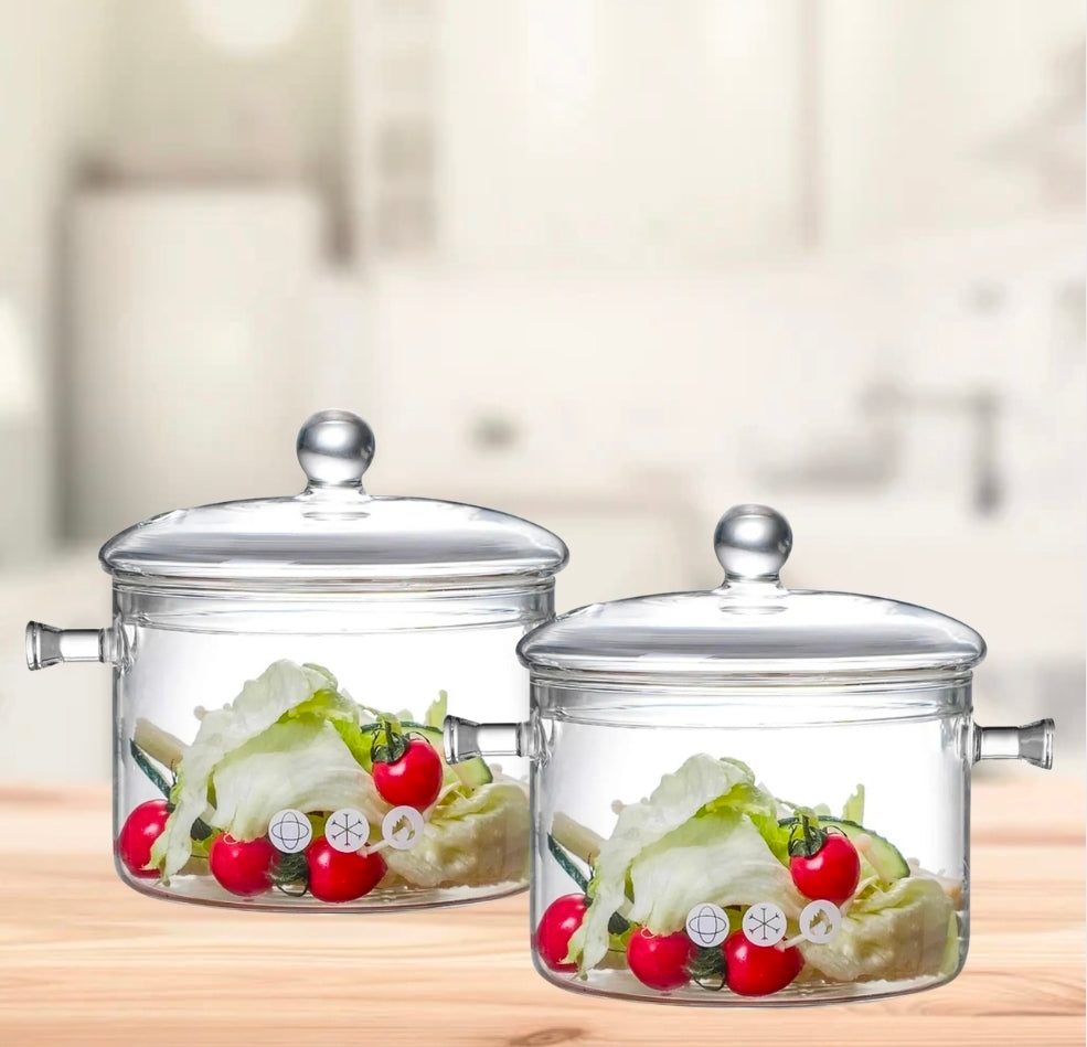 Olla de cocción de vidrio 1.5L juego de 2 piezas