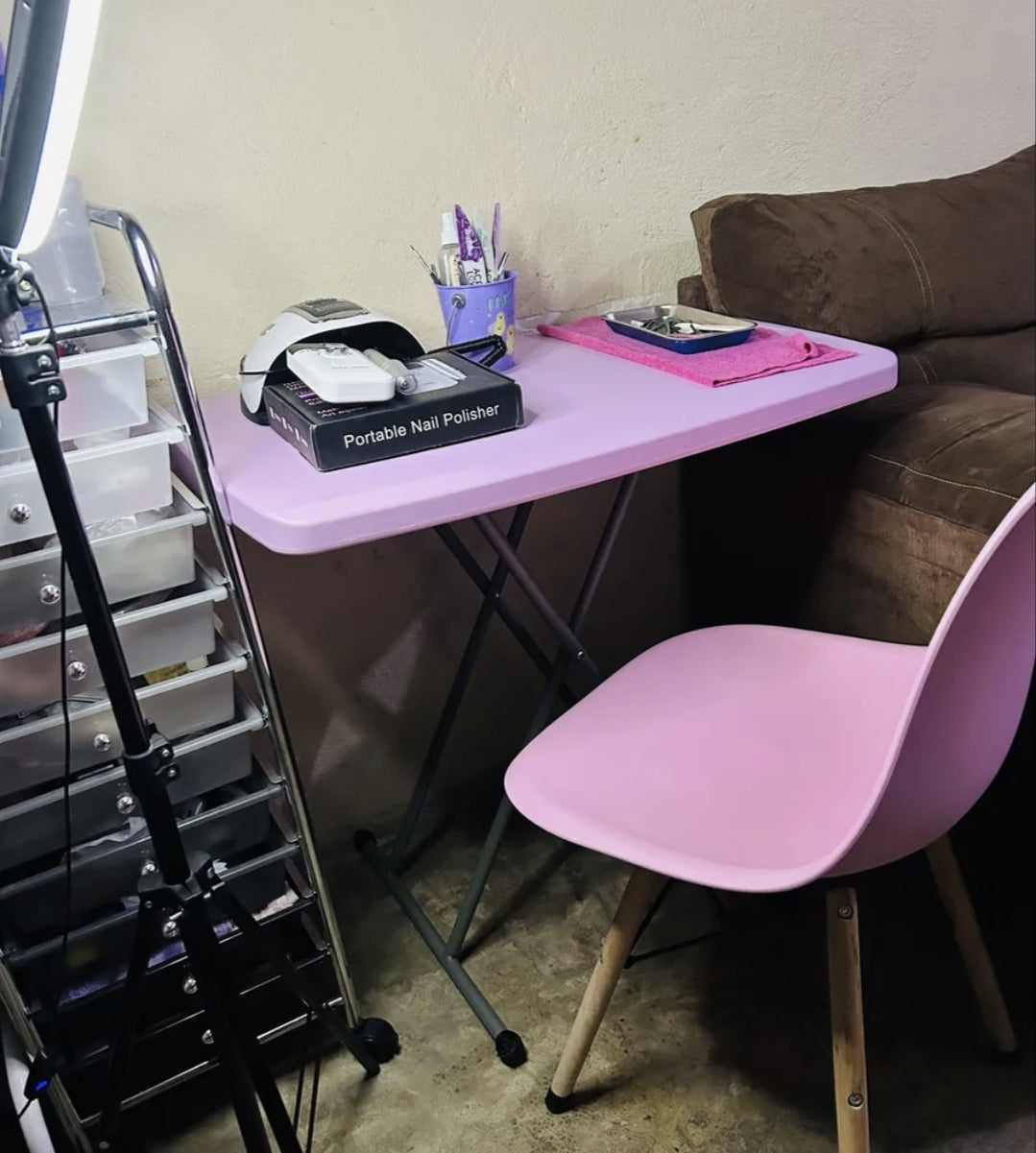 Mesa de exterior Plegable de plástico color rosa