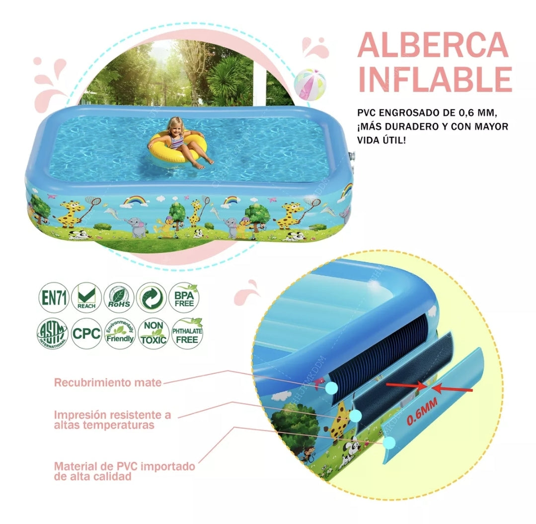 260cm Alberca Inflable Rectangular Familia Piscinas-azul