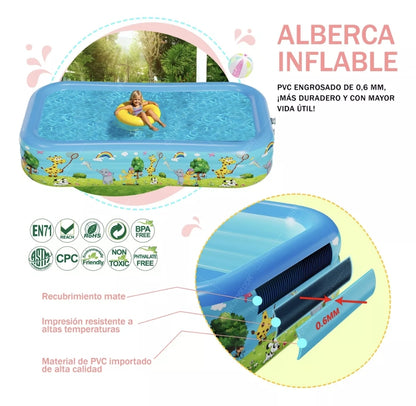 260cm Alberca Inflable Rectangular Familia Piscinas-azul