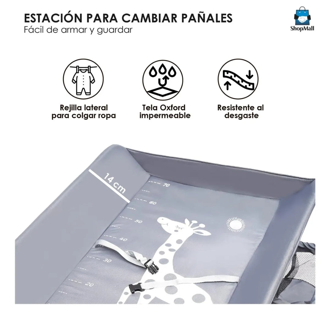 Cambiador plegable con estante organizador GRIS