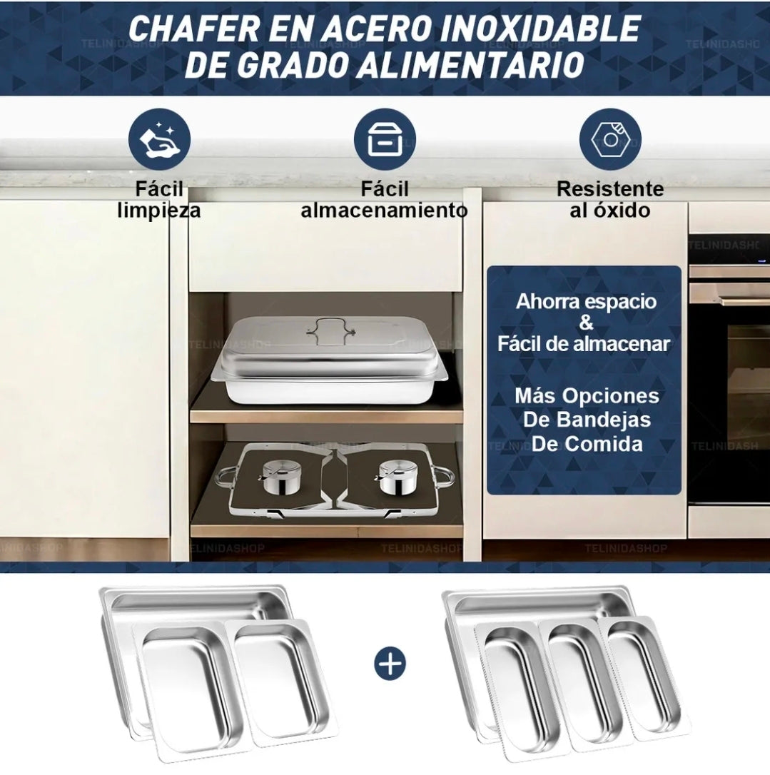 12L Ollas Vaporeras De Acero Inoxidable De Buffet Con 2+3 Insertos / Bufetera Acero Inoxidable