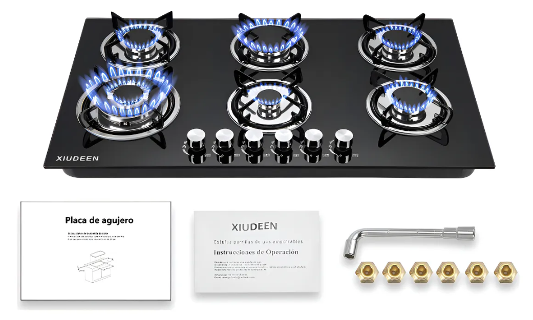 Parrilla Xiudeen 6 quemadores vidrio templado