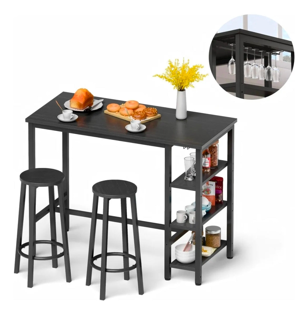 Mesa Barra De Cocina Multiusos Con 2 Bancos