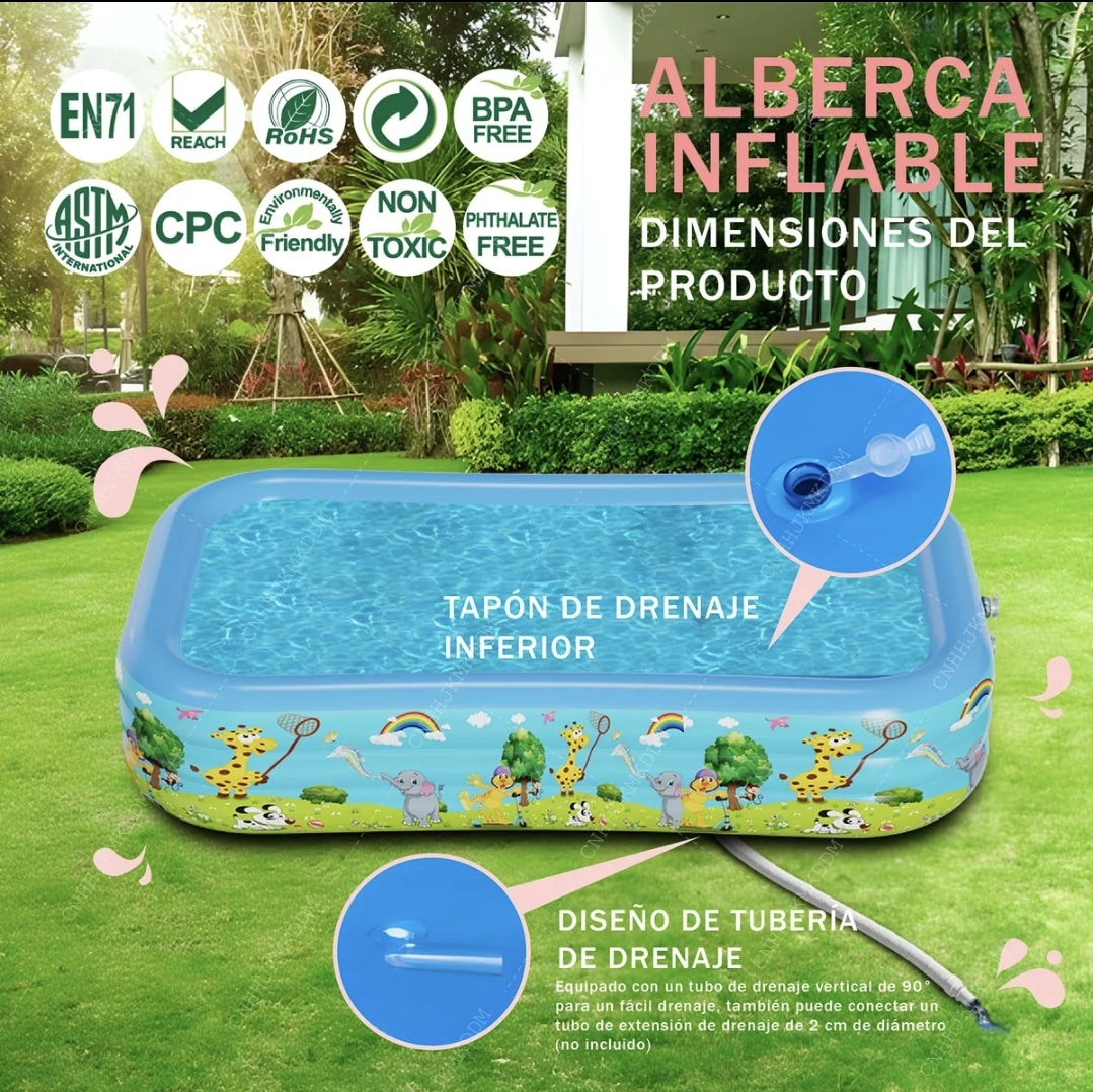 260cm Alberca Inflable Rectangular Familia Piscinas-azul